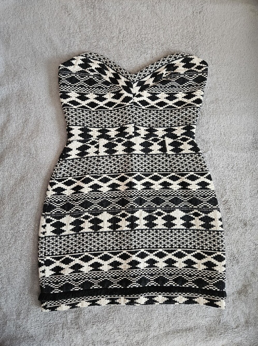 Ashley Ann Black and White Aztec Strapless Bodycon Dress 4
